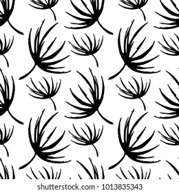 Seamless pattern with sketch leaves. Background texture in black and white