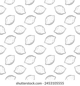 Seamless pattern with sketch lemon. Vector hand drawn doodle background