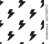 Seamless pattern. Sketch. lightning bolt. Hand drawn design. Vector illustration on white background.