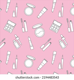 Seamless pattern with sketch make up icons