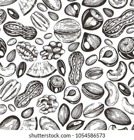 Seamless pattern with sketch nuts