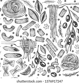 Seamless pattern with sketch pasta