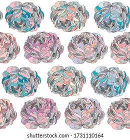 Seamless pattern sketch peony flower colorful 