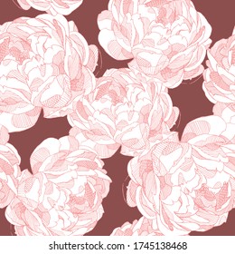 Seamless pattern sketch peony outline