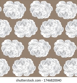 Seamless pattern sketch peony outline