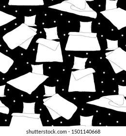 Seamless pattern with sketch of pillow and blanket. Cover, wrap