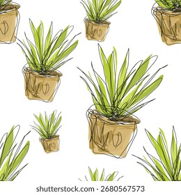 Patrón sin fisuras con boceto de la planta en el pot.eps