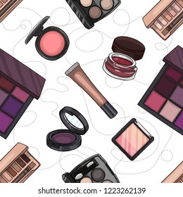 Seamless pattern of sketch set makeup products