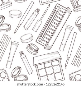 Seamless pattern of sketch set makeup products