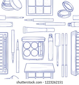 Seamless pattern of sketch set makeup products