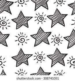 seamless pattern from sketch star. Vector illustration