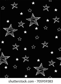 seamless pattern sketch stars on a black background.