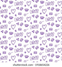 Seamless pattern, sketch style, hand drawn doodle elements, purple ink collection