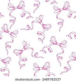 seamless pattern in sketch style. illustration of pink bows, silk ribbon. symbol of the fight against breast cancer, femininity