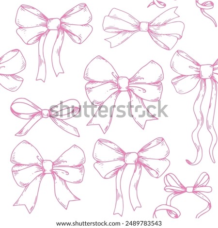 seamless pattern in sketch style. illustration of pink bows, silk ribbon. symbol of the fight against breast cancer, femininity