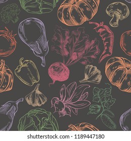 Seamless pattern with sketch vegetables. 