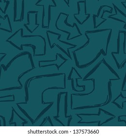 A seamless pattern of sketched arrows on a dark green background.
