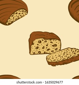 Seamless pattern of sketched Barmbrack bread. Useable for wallpaper or any sized decoration. Handdrawn Vector Illustration