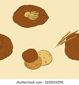 Seamless pattern of sketched Bhakri bread. Useable for wallpaper or any sized decoration. Handdrawn Vector Illustration