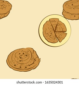 Seamless pattern of sketched Bing bread. Useable for wallpaper or any sized decoration. Handdrawn Vector Illustration