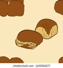 Seamless pattern of sketched Blaa bread. Useable for wallpaper or any sized decoration. Handdrawn Vector Illustration