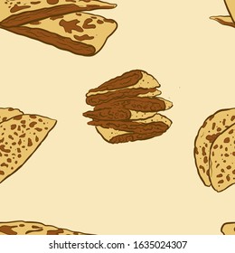 Seamless pattern of sketched Bolani bread. Useable for wallpaper or any sized decoration. Handdrawn Vector Illustration