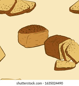 Seamless pattern of sketched Borodinsky bread. Useable for wallpaper or any sized decoration. Handdrawn Vector Illustration
