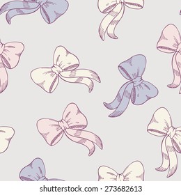 Seamless pattern with sketched bows in pastel colors. Cute childrens vector illustration