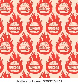 Seamless pattern with sketched burger, cheeseburger or hamburger. Background template for fast food.