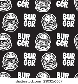 Nahtloses Muster mit gezeichnetem Hamburger, Käseseburger oder Hamburger. Hintergrundvorlage für Fast Food.