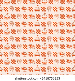 Seamless pattern with sketched burger, cheeseburger or hamburger. Background template for fast food.