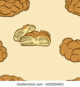 Seamless pattern of sketched Challah bread. Useable for wallpaper or any sized decoration. Handdrawn Vector Illustration