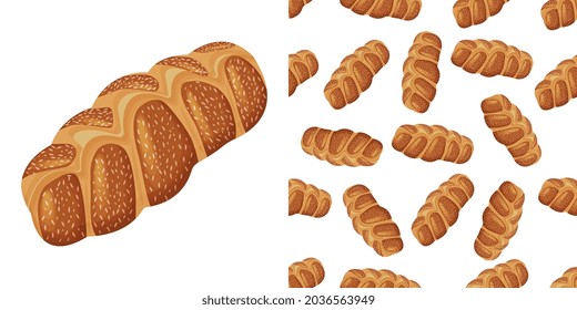 Seamless pattern of sketched Challah bread. Useable for wallpaper or any sized decoration.