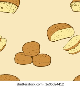 Seamless pattern of sketched Chickpea bread. Useable for wallpaper or any sized decoration. Handdrawn Vector Illustration
