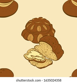 Seamless pattern of sketched Cottage loaf bread. Useable for wallpaper or any sized decoration. Handdrawn Vector Illustration