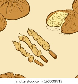 Seamless pattern of sketched Damper bread. Useable for wallpaper or any sized decoration. Handdrawn Vector Illustration