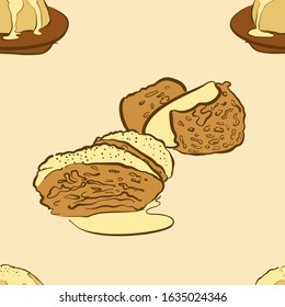 Seamless pattern of sketched Dampfnudel bread. Useable for wallpaper or any sized decoration. Handdrawn Vector Illustration