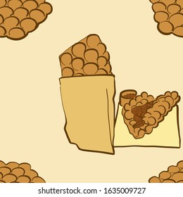 Seamless pattern of sketched Eggette bread. Useable for wallpaper or any sized decoration. Handdrawn Vector Illustration