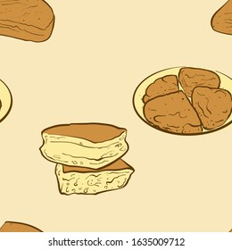 Seamless pattern of sketched Farl bread. Useable for wallpaper or any sized decoration. Handdrawn Vector Illustration