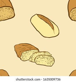 Seamless pattern of sketched Filone bread. Useable for wallpaper or any sized decoration. Handdrawn Vector Illustration