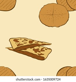 Seamless pattern of sketched Flatkaka bread. Useable for wallpaper or any sized decoration. Handdrawn Vector Illustration