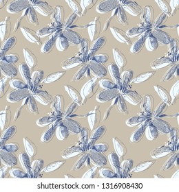 Seamless Pattern of Sketched Flowers. Nature Illustration.