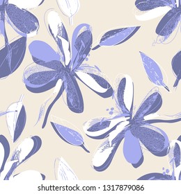 Seamless Pattern of Sketched Flowers. Nature Illustration.