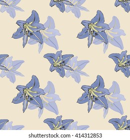 Seamless pattern with sketched flowers on yellow background