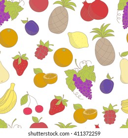 Seamless pattern with sketched fruits
