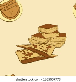 Seamless pattern of sketched Johnnycake bread. Useable for wallpaper or any sized decoration. Handdrawn Vector Illustration