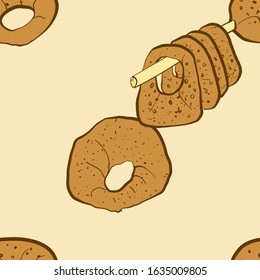 Seamless pattern of sketched Kaak bread. Useable for wallpaper or any sized decoration. Handdrawn Vector Illustration