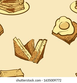 Seamless pattern of sketched Kaya toast bread. Useable for wallpaper or any sized decoration. Handdrawn Vector Illustration