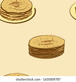 Seamless pattern of sketched Khakhra bread. Useable for wallpaper or any sized decoration. Handdrawn Vector Illustration