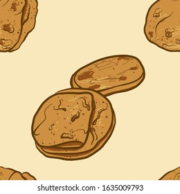 Seamless pattern of sketched Kulcha bread. Useable for wallpaper or any sized decoration. Handdrawn Vector Illustration